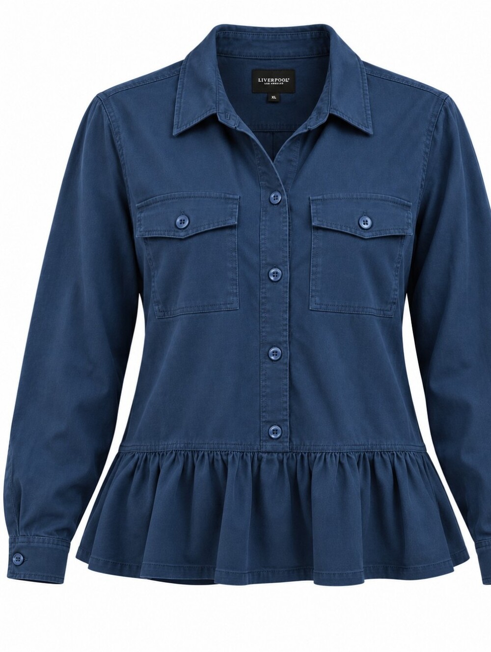 LIVERPOOL | Lightweight Navy Peplum Cargo Utility Jacket Lyocell Stretch | XL